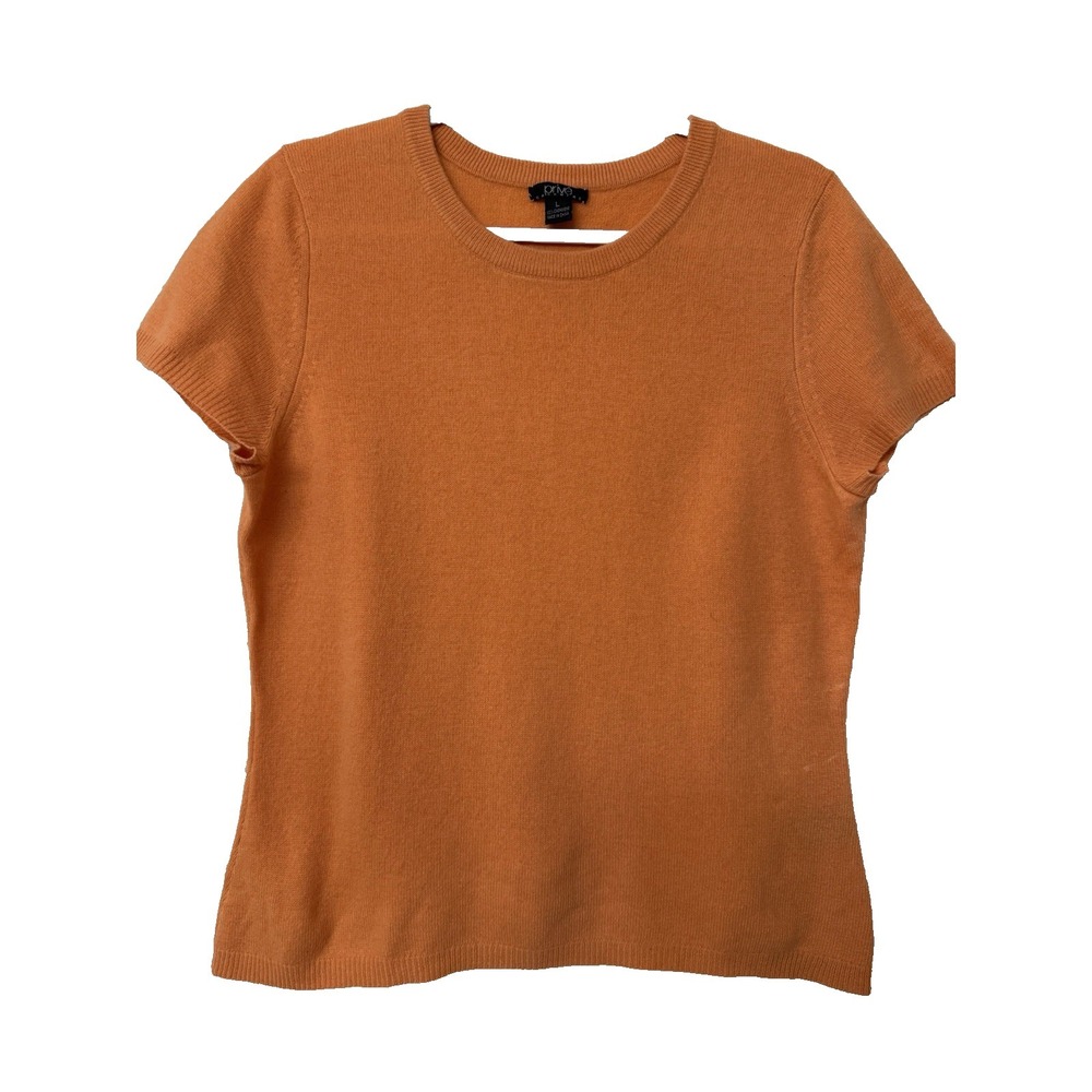 Prive 100% Cashmere Sweater Short Sleeve Women's L Orange Crewneck Soft